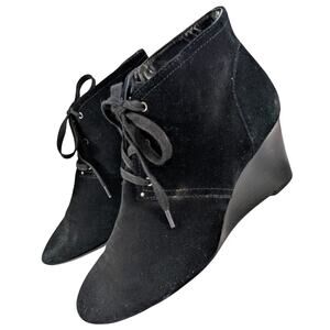 LAUREN BY RALPH LAUREN! BLACK GENUINE SUEDE LEATHER WEDGE ANKLE BOOTS! SZ 7.5B